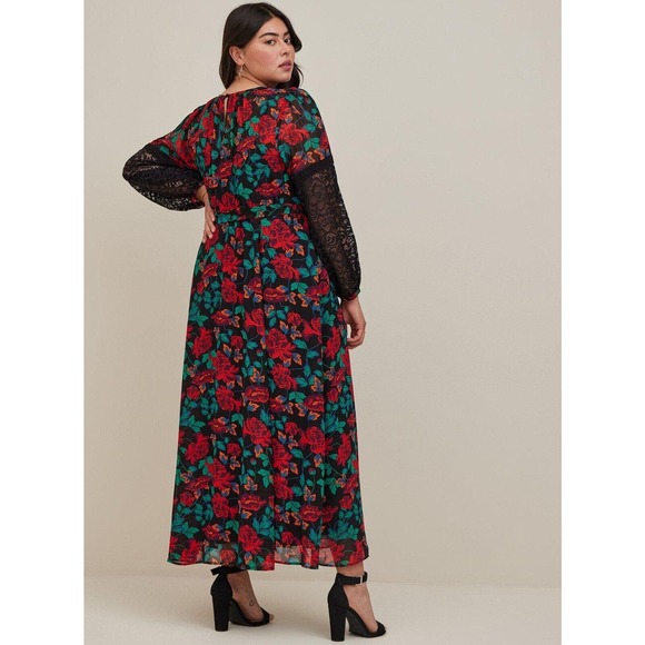 *Read* Torrid SHEER Maxi Peasant Dress Chiffon Floral *Minus Belt Plus Size 2 2X - Picture 5 of 14
